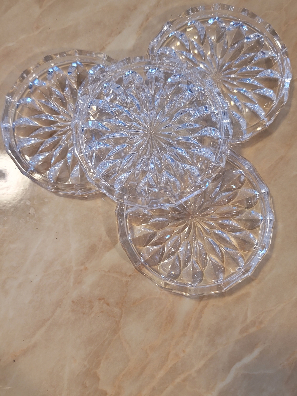 Set of 4 Vintage Bavaria LEAD CRYSTAL GLASS STARBURST COASTERS W GERMANY 3 1/2"